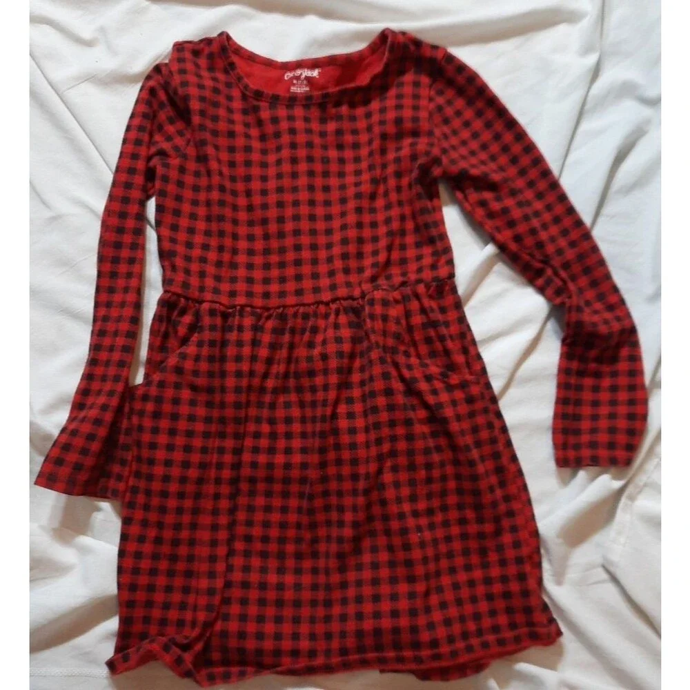 1 Wonder Nation Long Sleeve top 1 Cat & Jack Flannel Girls Dress Sz 7/8 Lot of 2